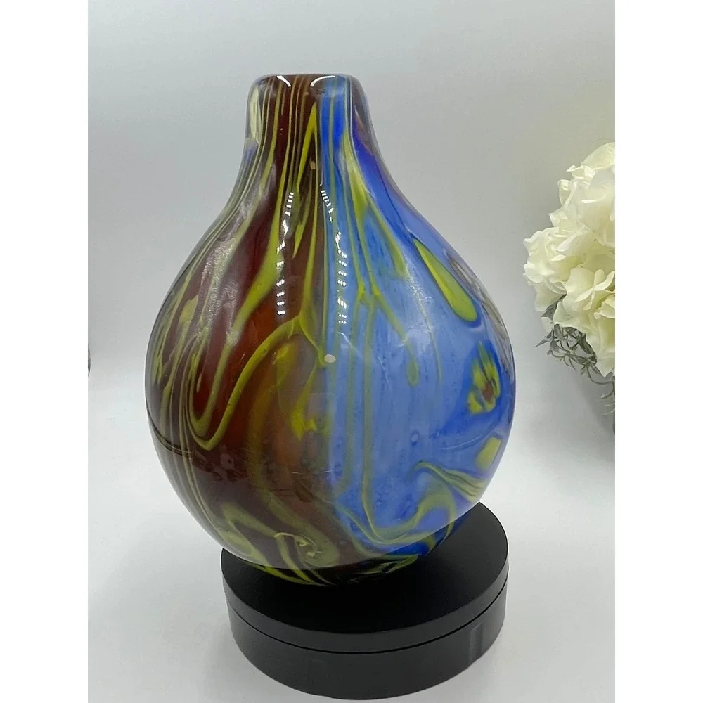 Heavy Vintage Murano Style Millefiori Art Glass Vase Blue Bulb Hand Blown >5 Ibs